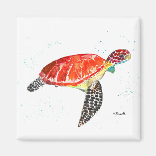 Íman Tartaruga marinha laranja aquarela costeira tropic