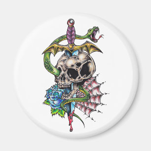 Íman Tatuagem de Caveira e Punhal