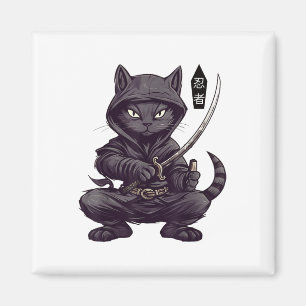Íman Tatuagem de Gato Preto Samurai Japonês, Kawaii Nin