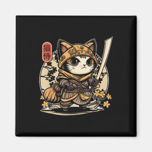 Íman Tatuagem de Gato Samurai Japonês, Kawaii Ninja Cat