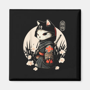 Íman Tatuagem de Gato Samurai Japonês, Kawaii Ninja Cat