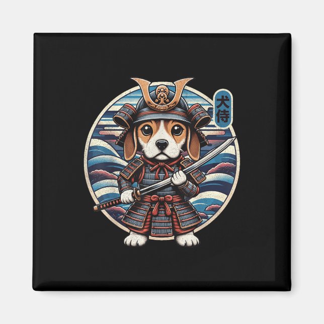 Íman Tatuagem do cão Samurai japonês, Beagle Kawaii Nin (Frente)
