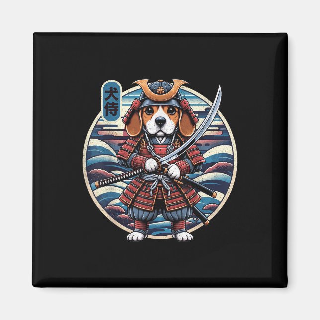 Íman Tatuagem do cão Samurai japonês, Beagle Kawaii Nin (Frente)