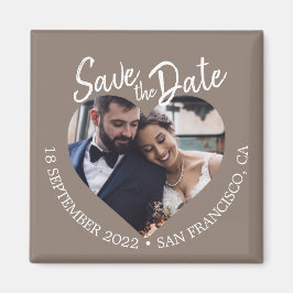Íman Taupe Gray Photo Modern Script Save the Date