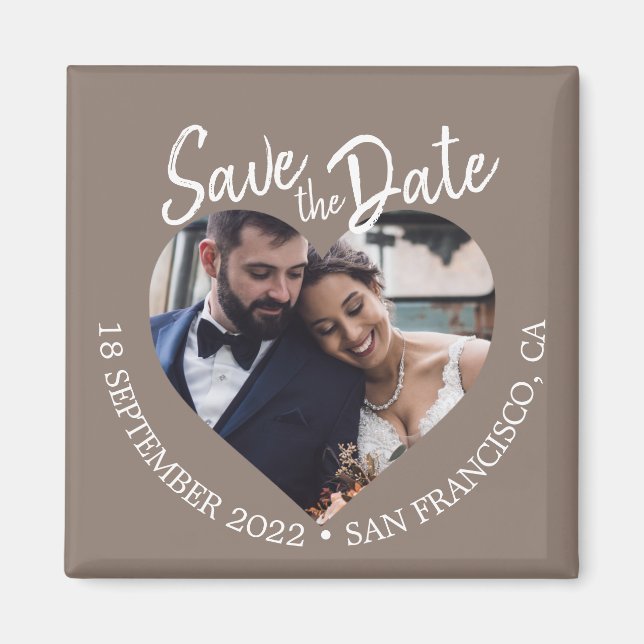 Íman Taupe Gray Photo Modern Script Save the Date (Frente)