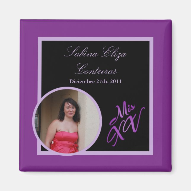 Íman {TBA} 2"x2" Mis XV Lançamento Roxo (Frente)