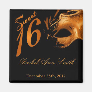 Íman {TBA} 2"x2" Sweet 16 Orange Favor Magnet