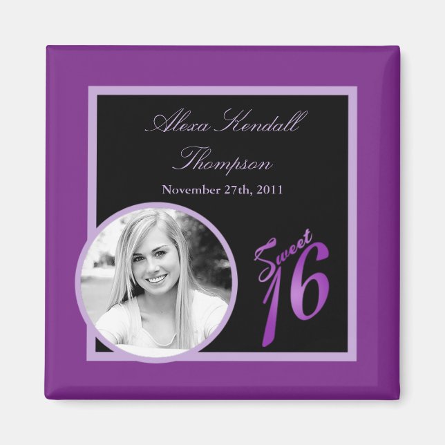 Íman {TBA} 2"x2" Sweet 16 Purple Announement Magnet (Frente)