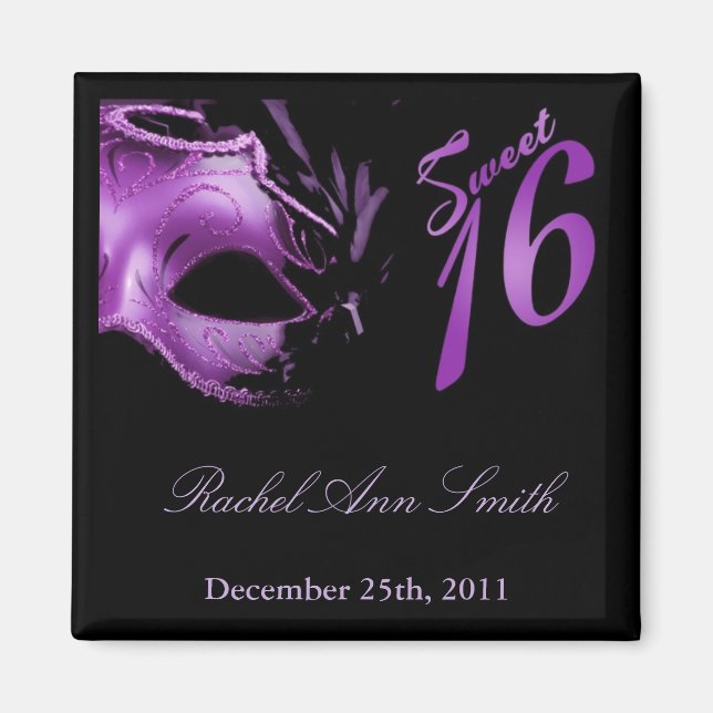 Íman {TBA} 2"x2" Sweet 16 Purple Lilac Favor Magnet (Frente)