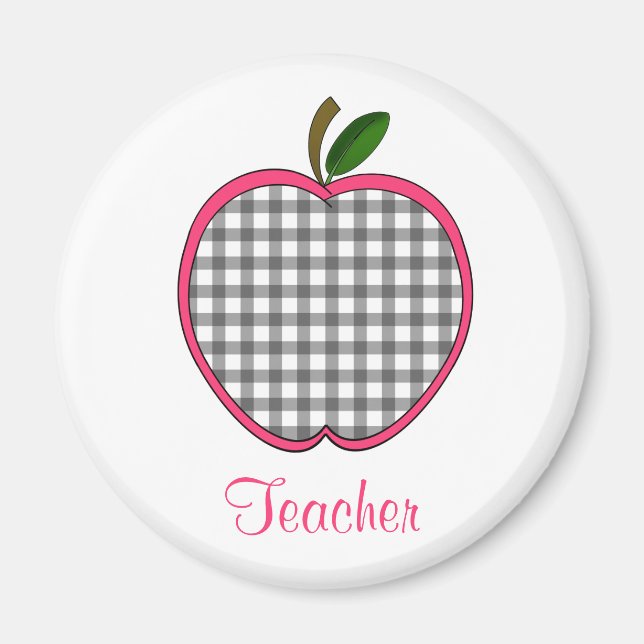 Íman Teacher Magnet - Cinza de carvão Gingham Apple (Frente)