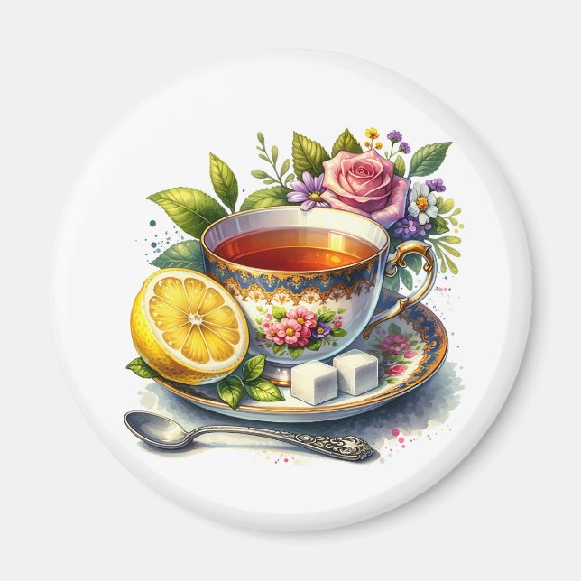 Íman Teacup bonito de Chá com Lemon (Frente)