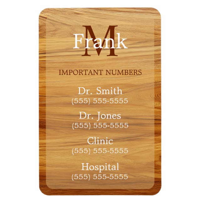Íman Teak Wood Look Important Phone Numbers (Vertical)