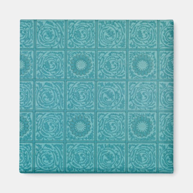 Íman Teal Azulejo Pattern (por William Morris) (Frente)