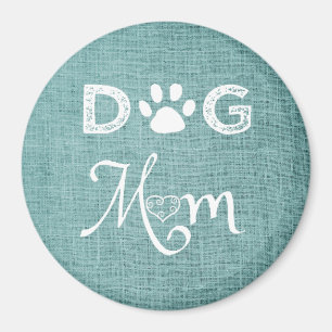 Íman Teal Burlap Dog Mãe Magnet