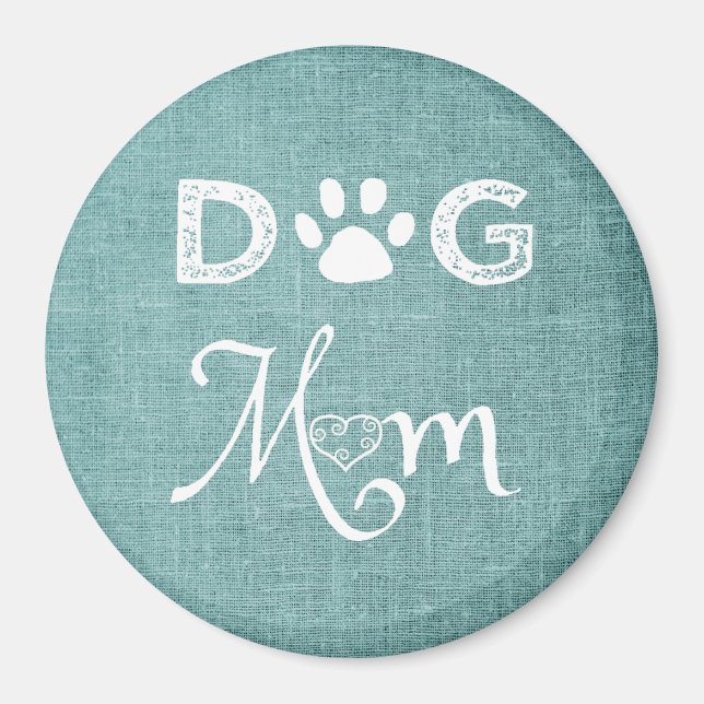 Íman Teal Burlap Dog Mãe Magnet (Frente)