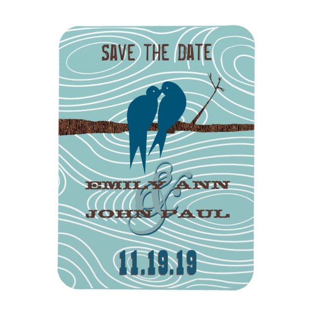 Íman Teal Cute Beijando Pássaros Apaixonados Sentados e (Vertical)