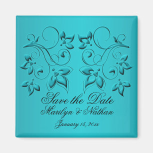 Íman Teal e Black Weding Favor Magnet