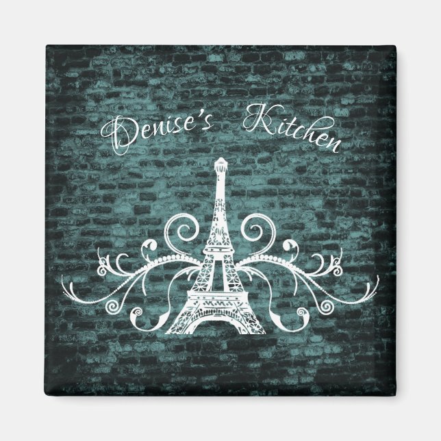 Íman Teal Eiffel Tower Grunge Magnet (Frente)