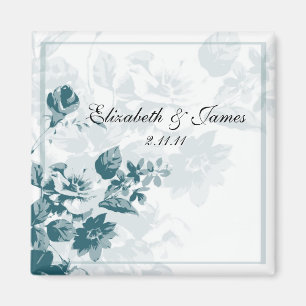 Íman Teal Elegant Flower Weding Favor Magnets