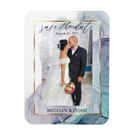 Íman Teal Elegante e Foto Roxa Salvar a Data