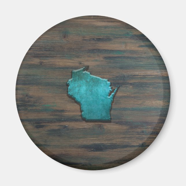 Íman Teal em forma de Wisconsin (Frente)