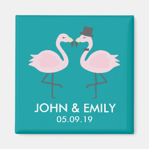 Íman Teal Flamingo Wedding Bride & Groom Pair Magnet