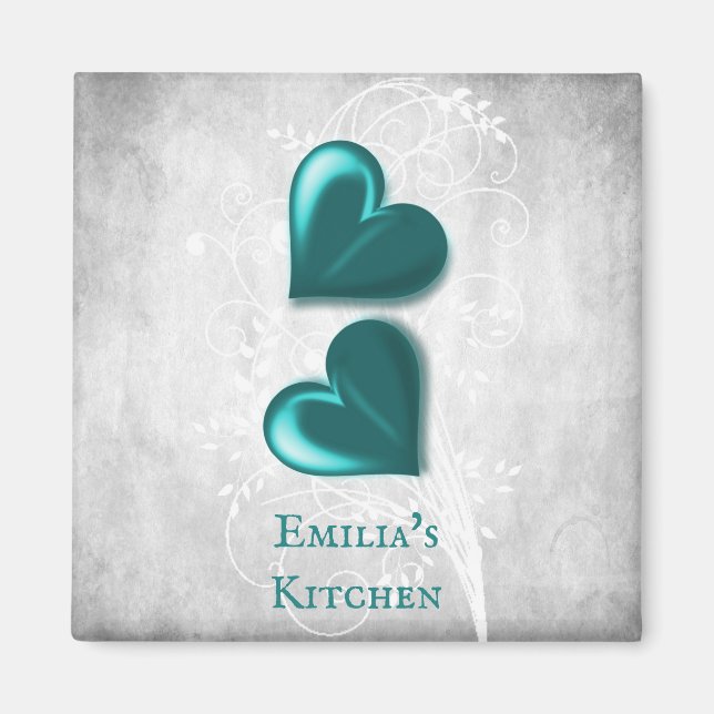 Íman Teal Hearts Personalised Magnet (Frente)