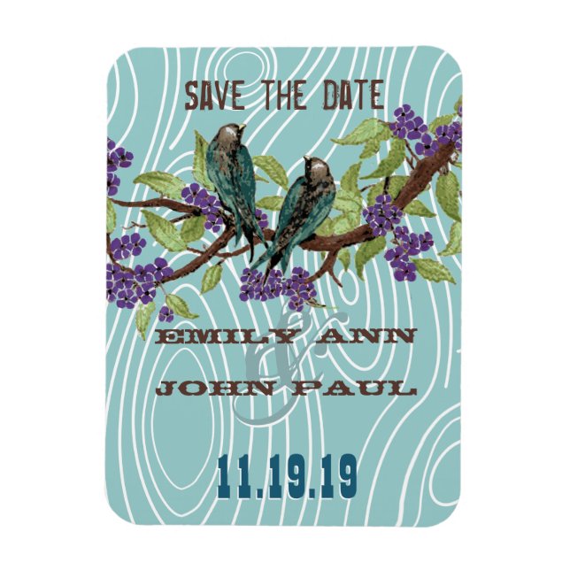 Íman Teal Love Birds Purple Cherry Blossoms (Vertical)