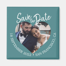 Íman Teal Photo Modern Script Save the Date