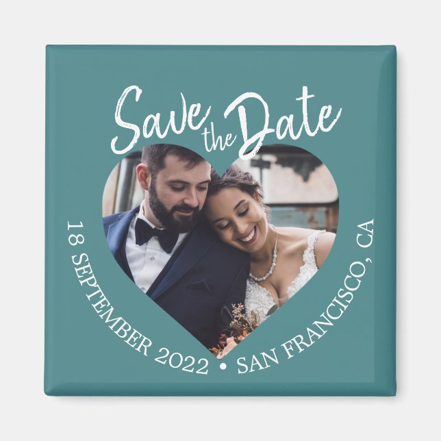 Íman Teal Photo Modern Script Save the Date (Frente)