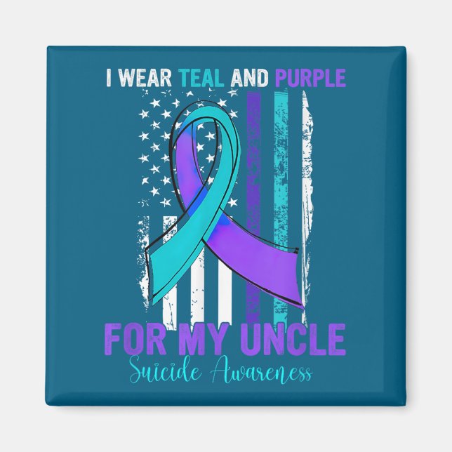 Íman Teal Purple Ribbon Suicide Awareness Flag Uncle  (Frente)