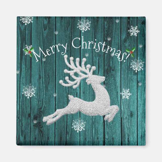 Íman Teal Rustic Christmas Reindeer Magnet (Frente)