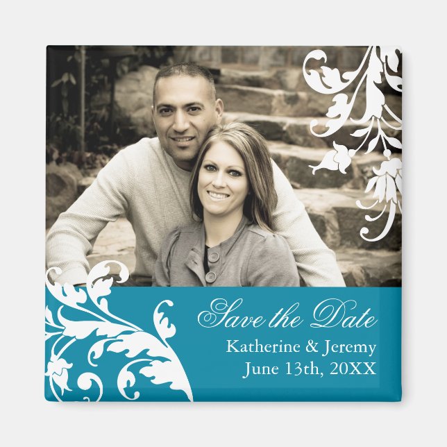 Íman Teal Save the Date Wedding Magnet (Frente)