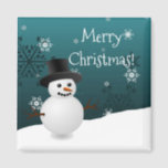 Íman Teal Snowman Winter Scenery Christmas Magnet<br><div class="desc">Adicione um toque festivo à sua cozinha nesta temporada de festas com um Teal Snowman Winter Scenery Christmas Magnet. O design do Magnet apresenta um feliz boneco de neve em uma cena de ventania de neve contra um fundo teal adornado com flocos de neve de cor correspondente. Itens adicionais de...</div>