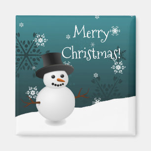 Íman Teal Snowman Winter Scenery Christmas Magnet