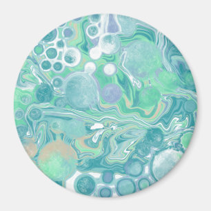Íman Teal Verde Azul Marble Fluid Art