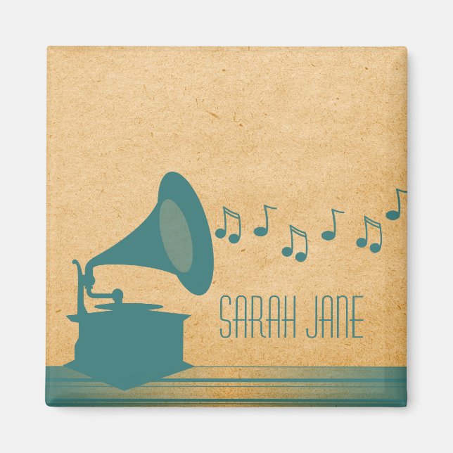 Íman Teal Vintage Gramophone Magnet (Frente)