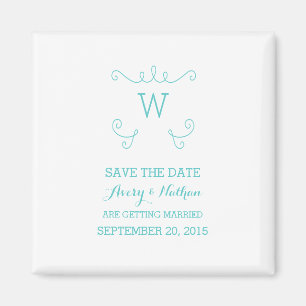 Íman Teal Whimsical Flourish Save the Date Magnet