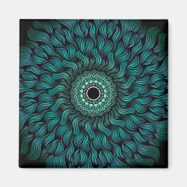 Íman Teal Zentangle/Mandala - Magnet Quadrado