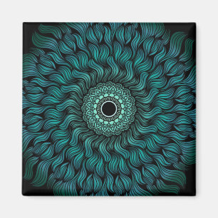 Íman Teal Zentangle/Mandala - Magnet Quadrado