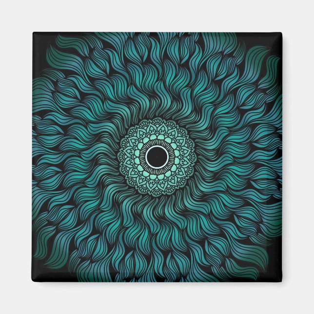 Íman Teal Zentangle/Mandala - Magnet Quadrado (Frente)