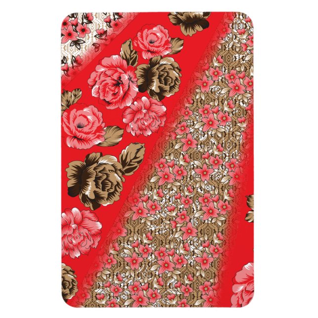 Íman Tecido vermelho vibrante com intrincado floral e (Vertical)