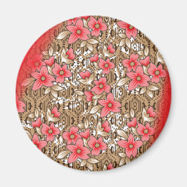 Íman Tecido vermelho vibrante com intrincado floral e