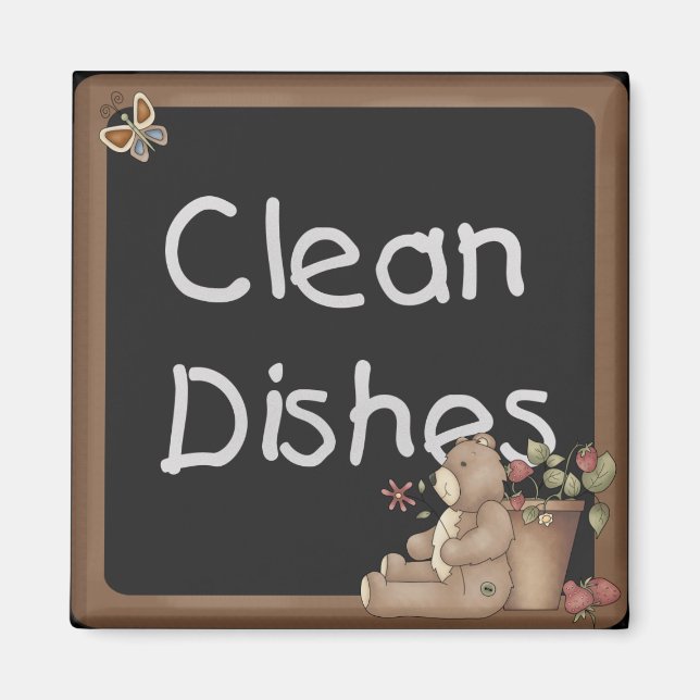 Íman Teddy Bear Clean Dishes Magnet (Frente)