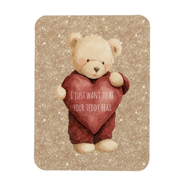 Íman Teddy Bear Red Heart Gold Glitter (Vertical)