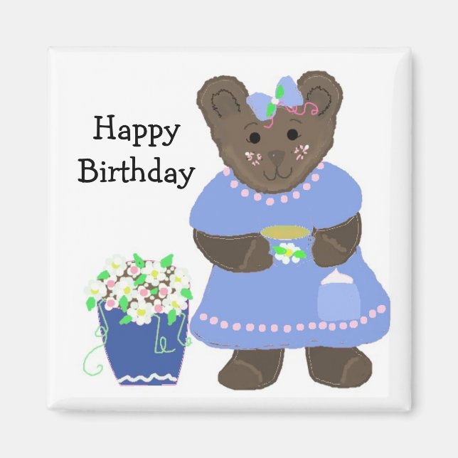 Íman Teddybear Happy Birthday Design (Frente)
