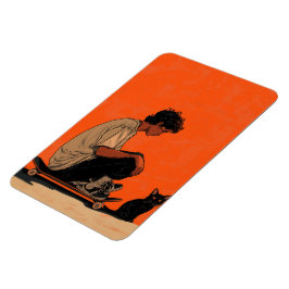 Íman Teenager sitting on skateboard and next to his cat