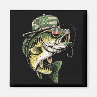 Íman Teens boy camo bass fishing american flag fishing