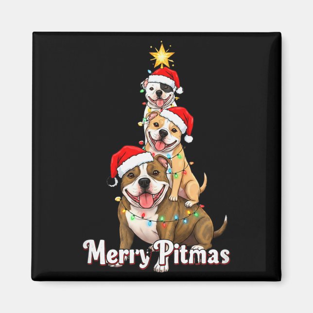 Íman Tema de Natal Alegre Pitbull para Festas D (Frente)