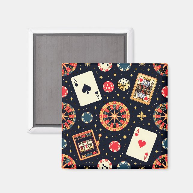 Íman tema de padrão de cassino em preto (Front/Back)